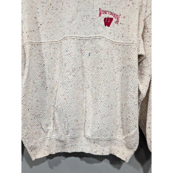 Vintage Lee Sport Womens Cream Speckled Wisconsin Badgers Crew Neck Sweater Sz L - Picture 4 of 16